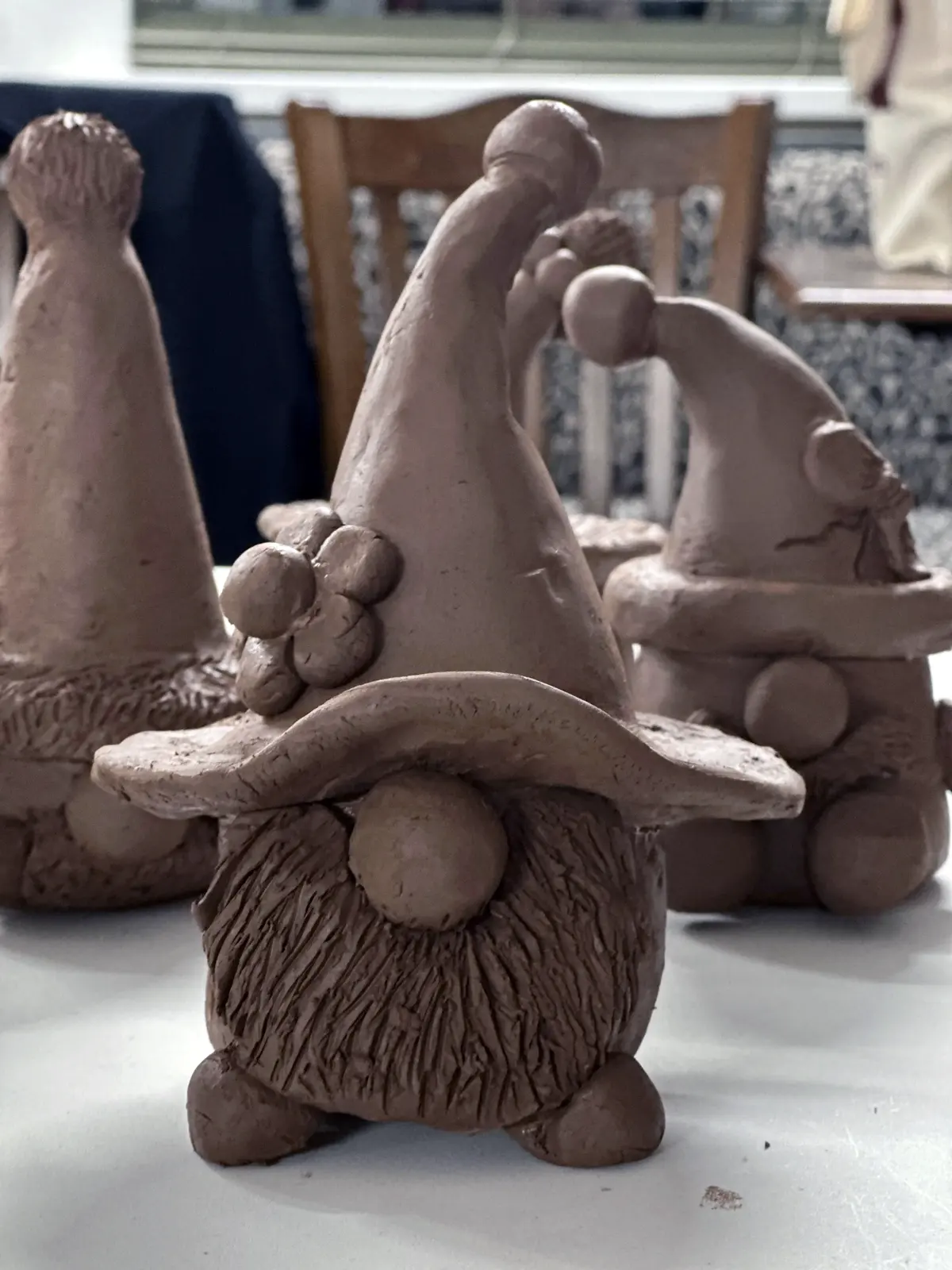 Clay gnomes made at the workshop