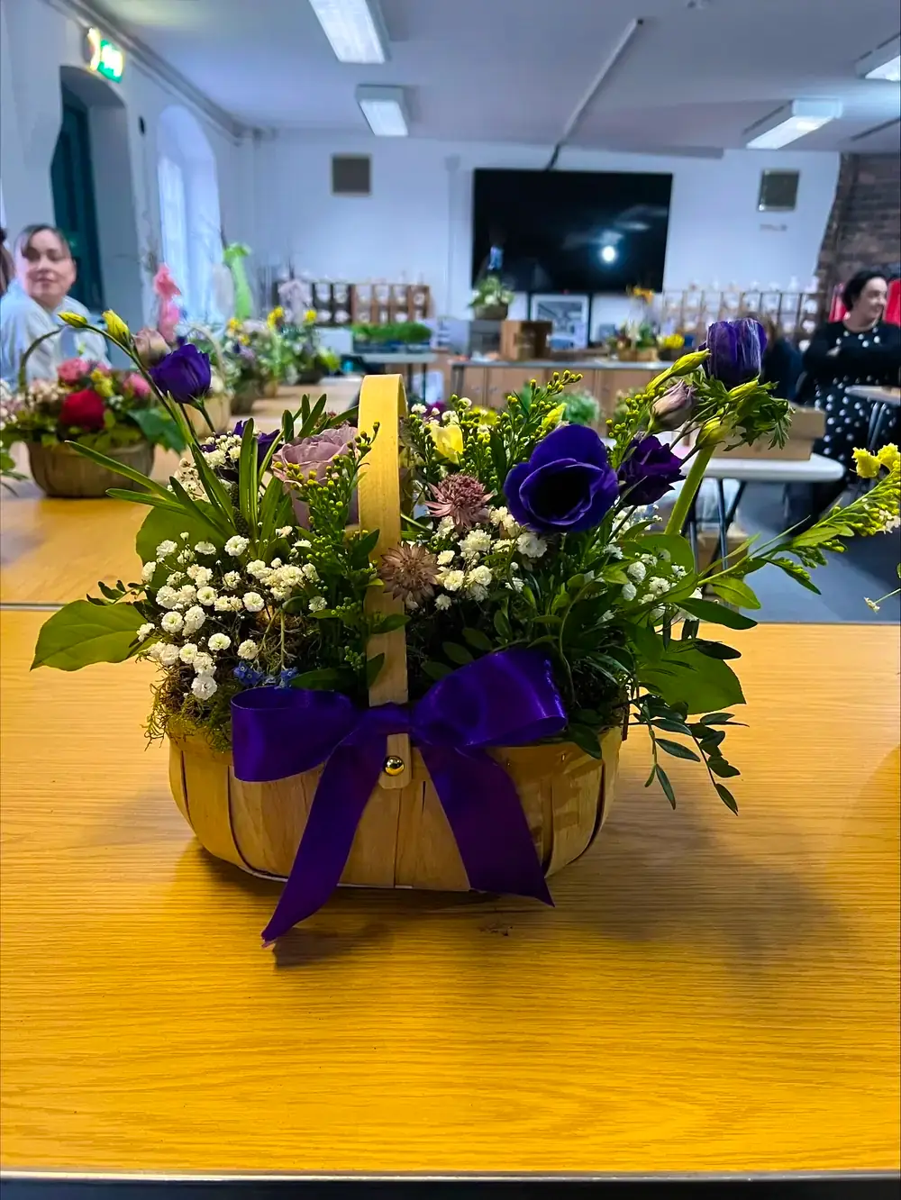 Finished flower basket from the florist workshop